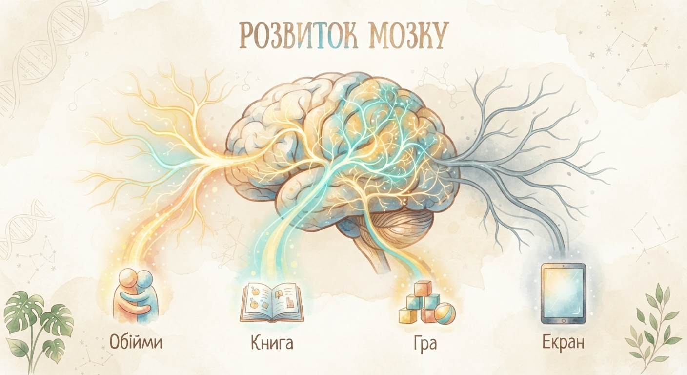 Розвиток мозку: обійми, книга, гра та екран